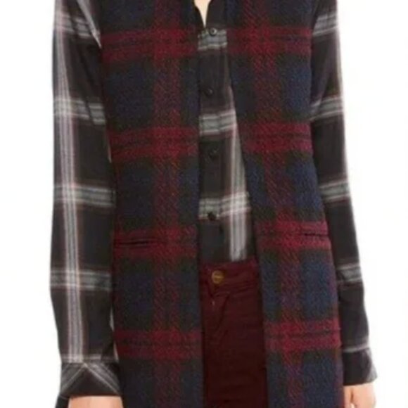 Sanctuary fully lined navy and maroon long plaid Cecilia vest! - Picture 1 of 6